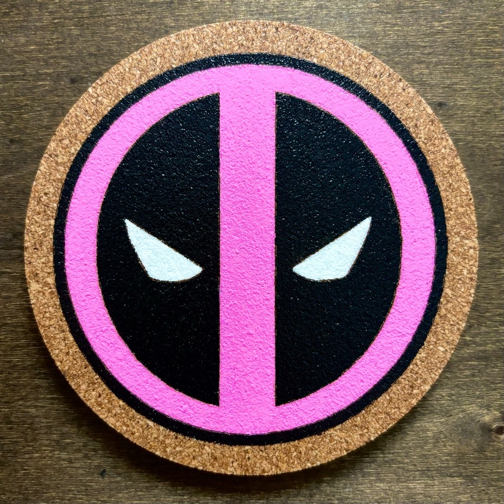 Pink Deadpool Laser Engraved Painted Cork Coaster